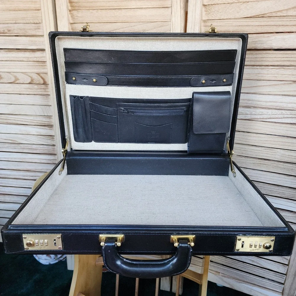 Vintage Schlesinger Bros Black Leather Hard Briefcase Combination Lock